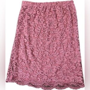 Olivia Blu Pink Floral Lace Skirt 1X Stretch Waist Romantic Cottagecore